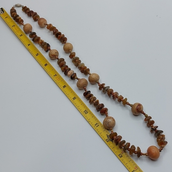 Tumbled Stones Agate Beads Station Necklace 28" Long - Picture 5 of 6